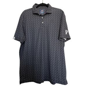 Donald Ross Sport Polo Shirt Large Gray Dinosaur Print Golf